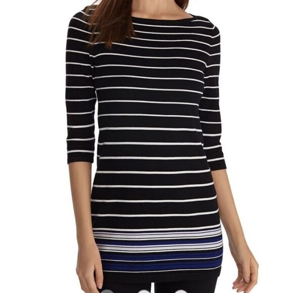 White House Black Market Boat Neck Stripe Pullover Top Lightweight Sweater - Picture 2 of 10
